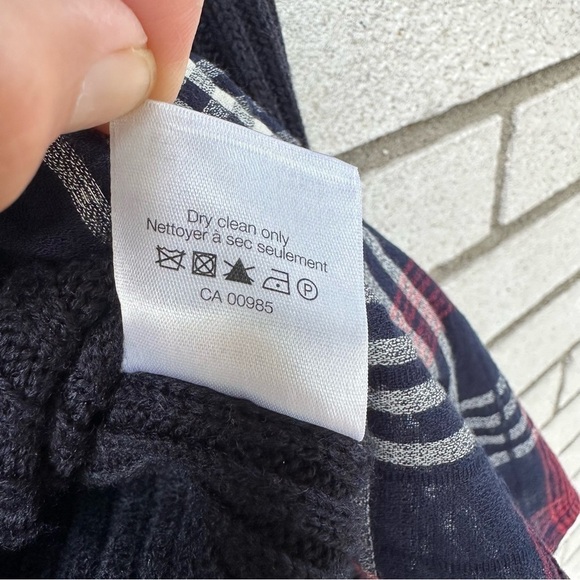 Veronica Beard Garrett Mixed Media Sweater Plaid Tunic Navy Merino Wool XS - Picture 10 of 11